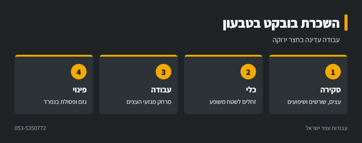 אינפוגרפיקה: עבודת בובקט בחצר ירוקה ומשופעת בטבעון