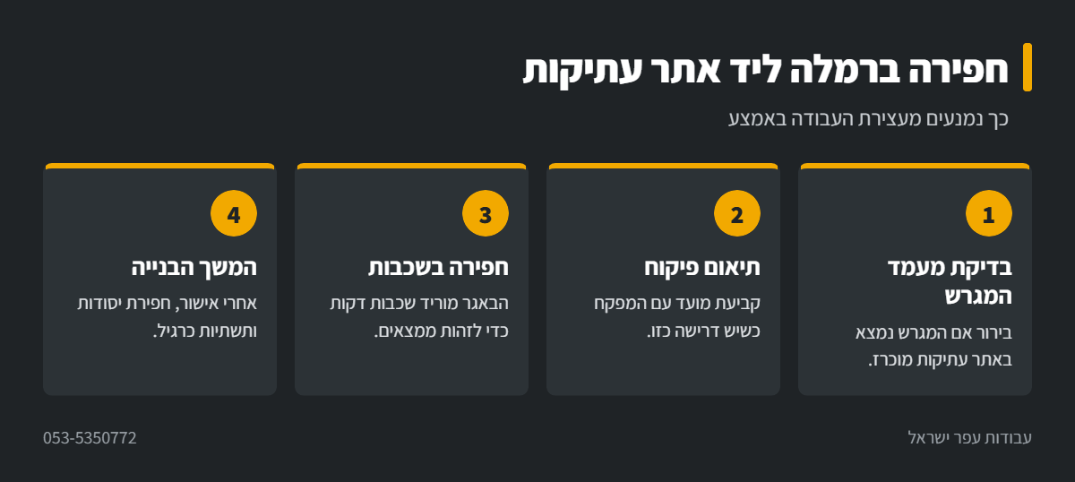 אינפוגרפיקה: חפירה עם באגר ליד אתר עתיקות ברמלה